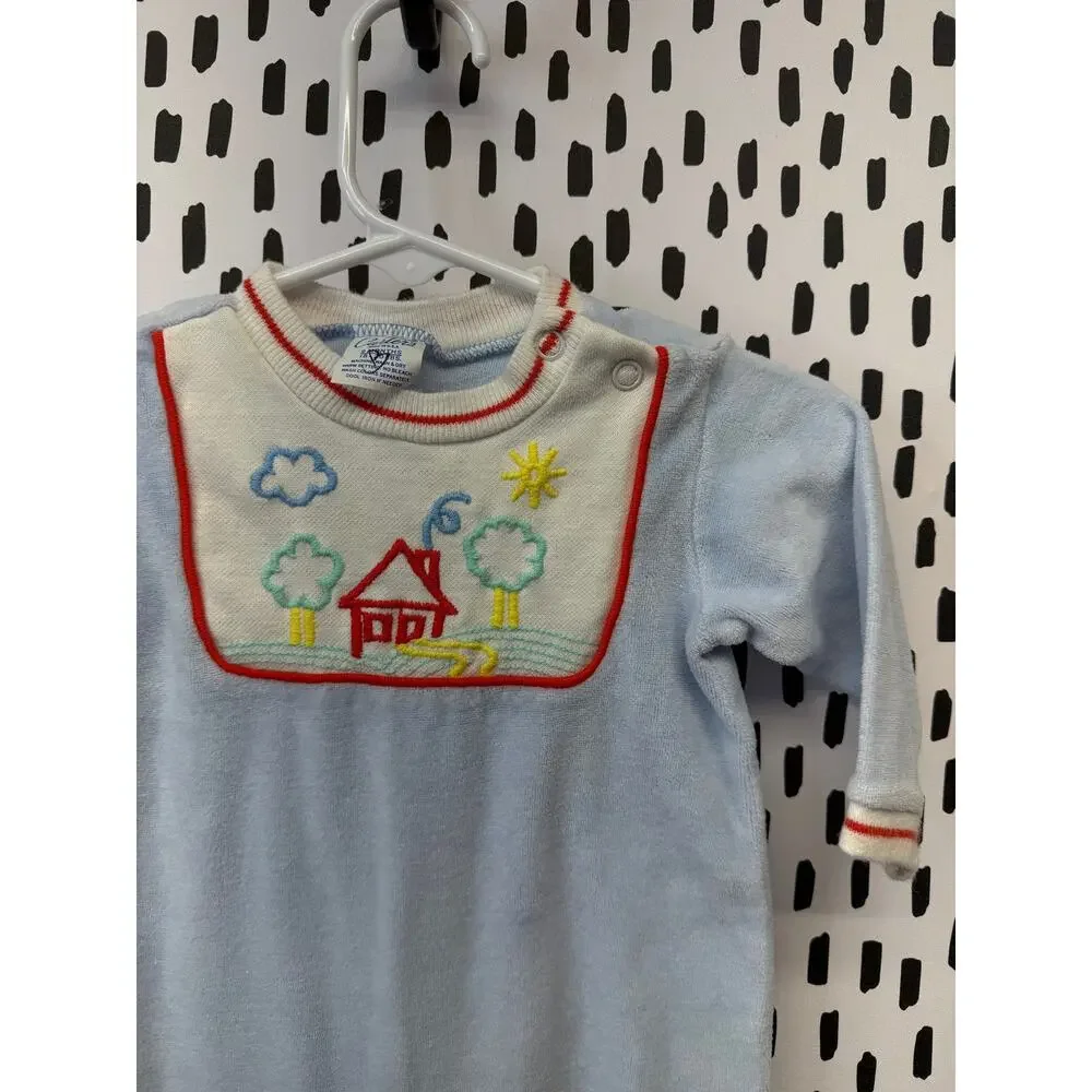 Vintage Carters 9M Infant Sleeper One Piece 18-20lbs Terry drawing house USA
